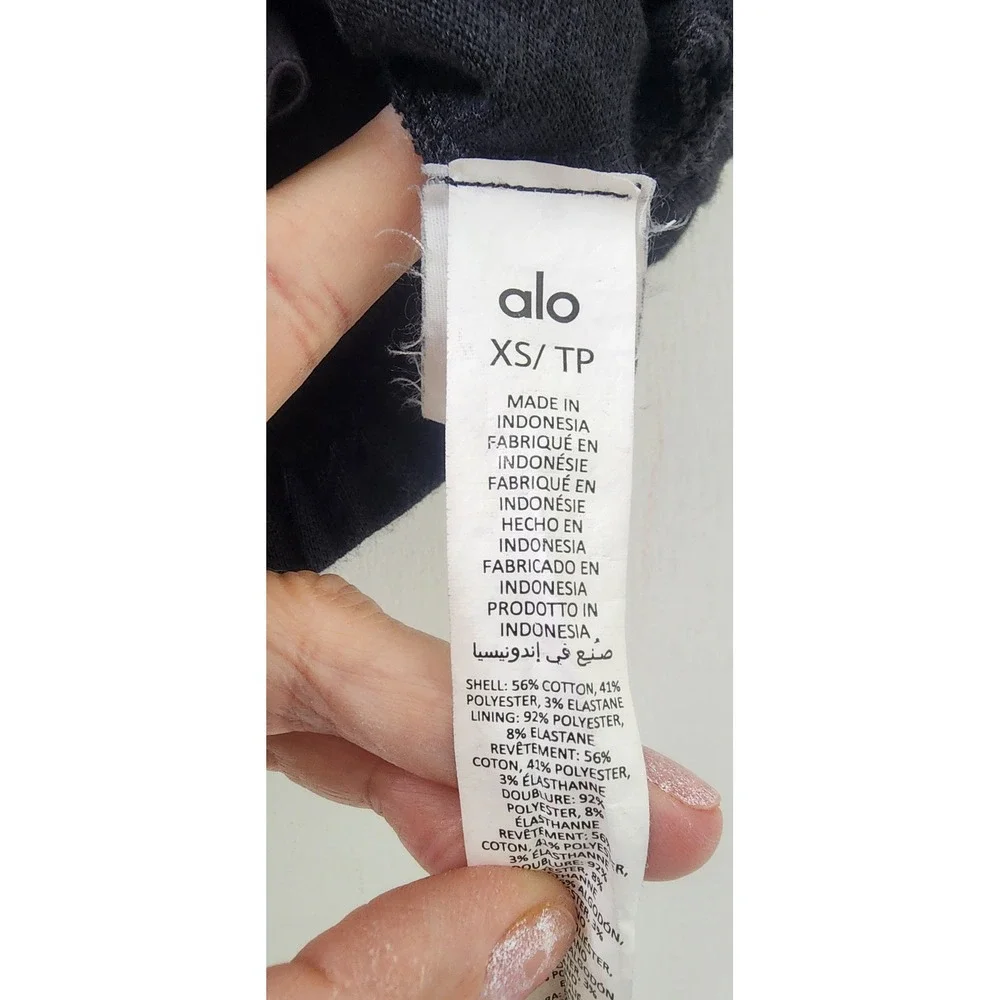 Alo Yoga Women Black Cropped Polo Shirt Elastic Hem Short Sleeve XS